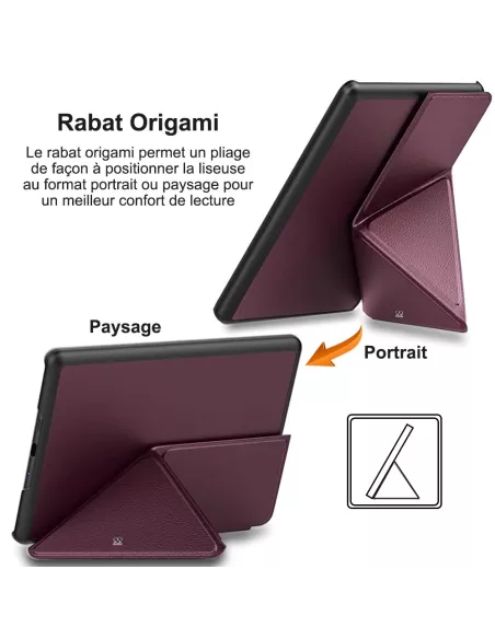 Amazon Kindle 6" (10ème Gén) Etui Cuir Origami - Bordeaux | Ibroz