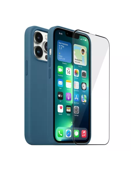 Apple iPhone 13 Pro Liquid Silicone Case + 9H Tempered Glass (5D) - ...