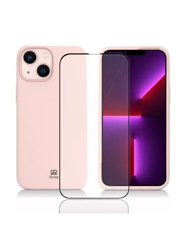 Apple iPhone 13 Mini Coque Liquid Silicone + Verre Trempé 9H (5D) -...