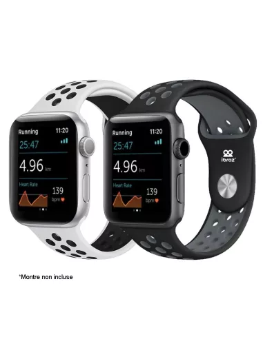 Lot de 2 Bracelets Sport Apple Watch 7, 6, SE, 5, 4, 3 - Noir et Bl...