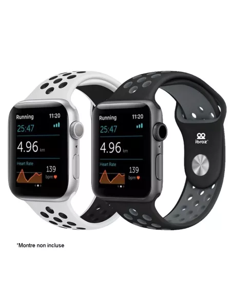 Lot de 2 Bracelets Sport Apple Watch 7, 6, SE, 5, 4, 3 - Noir et Bl...