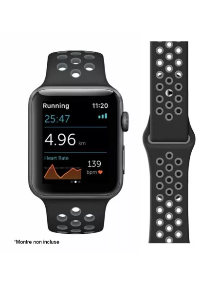Lot de 2 Bracelets Sport Apple Watch 7, 6, SE, 5, 4, 3 - Noir et Bl...