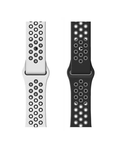 Lot de 2 Bracelets Sport Apple Watch 7, 6, SE, 5, 4, 3 - Noir et Bl...