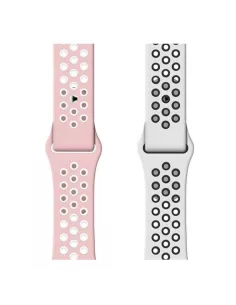 Lot de 2 Bracelets Sport Apple Watch 7, 6, SE, 5, 4, 3 - Rose et Bl... 2