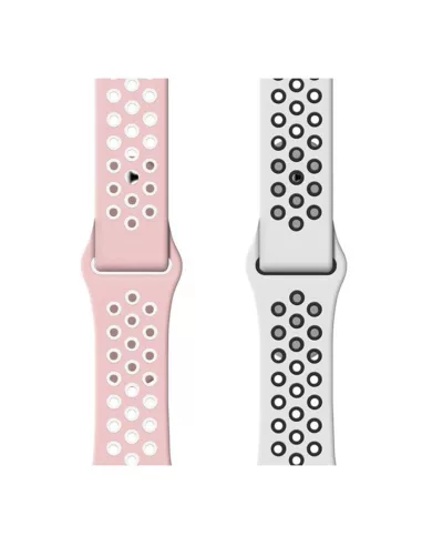 Lot de 2 Bracelets Sport Apple Watch 7, 6, SE, 5, 4, 3 - Rose et Bl...