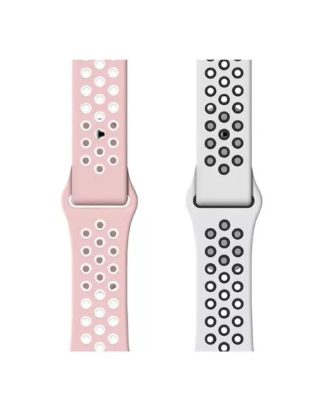 Lot de 2 Bracelets Sport Apple Watch 7, 6, SE, 5, 4, 3 - Rose et Bl...