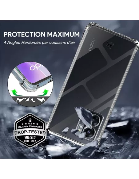 Oppo A77 Pack Coque Antichoc + Protection Ecran 9H - Transparent | ...