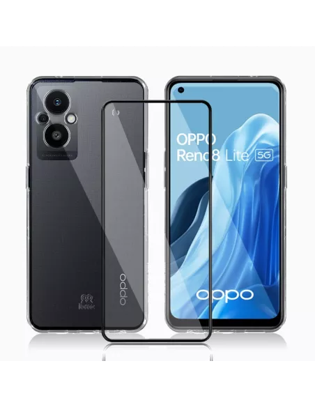 Oppo Reno 8 Lite Shockproof Case + 9H Screen Protector Pack - Transp...