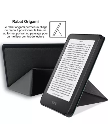 Etui cuir Origami KOBO Clara 2E (2022) - Noir | Ibroz