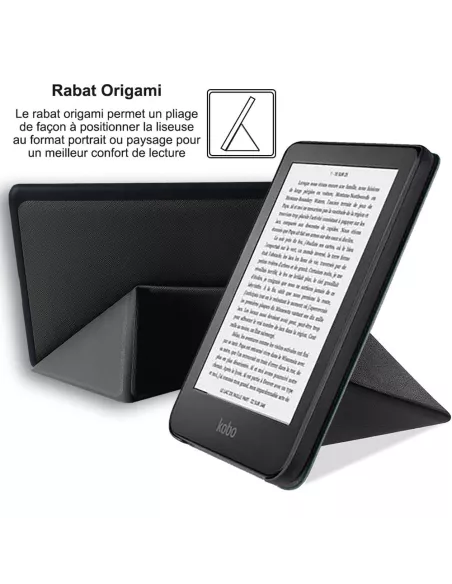 Etui cuir Origami KOBO Clara 2E (2022) - Noir | Ibroz