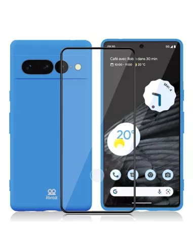 Google Pixel 7 Pro Coque Liquid Silicone + Protection Ecran 9H - Bl...