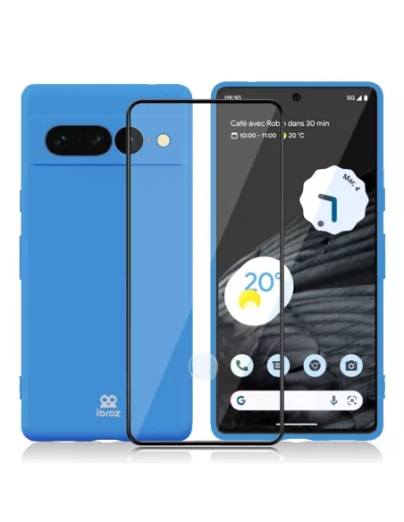 Google Pixel 7 Pro Coque Liquid Silicone + Protection Ecran 9H - Bl...