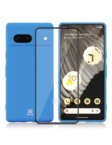 Google Pixel 7 Liquid Silicone Case + 9H Screen Protector - Blue R...