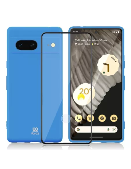 Google Pixel 7 Liquid Silicone Case + 9H Screen Protector - Blue R...