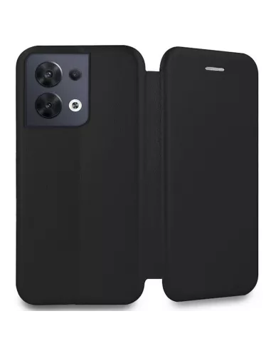 Oppo Reno 8 Leather Case Folio Clam - Black | Ibroz