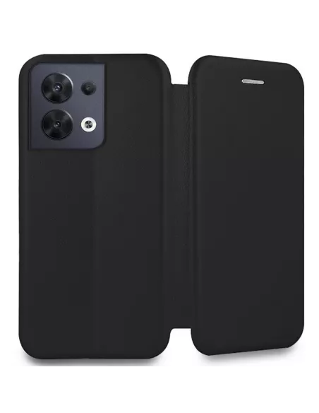 Oppo Reno 8 Leather Case Folio Clam - Black | Ibroz
