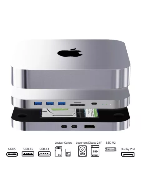 Dock HUB Mac Mini MC25 Pro DP - 8 in 1 Memory Extension - SATA SSD...