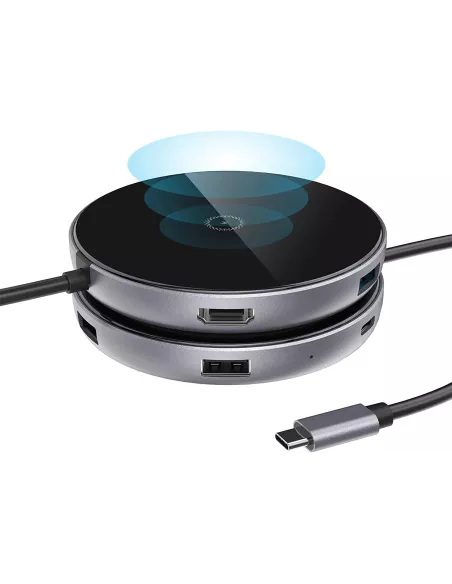 Chargeur ibroz sans fil à induction 15W + Hub 6 en 1 - HDMI 4K + 3 USB-C - USB-C 100W + Lecteur SD
