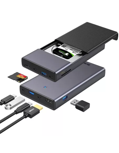 HUB USB C MC30 Pro - 7 en 1 avec boîtier pour disque dur SDD-HDD 2....
