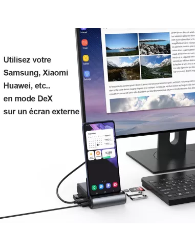 ibroz-Socle Station d'accueil DeX pour smartphone Samsung, Xiaomi-Oppo-Huawei et Tablette + Hub USB-C