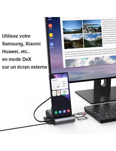 ibroz-Socle Station d'accueil DeX pour smartphone Samsung, Xiaomi-Oppo-Huawei et Tablette + Hub USB-C
