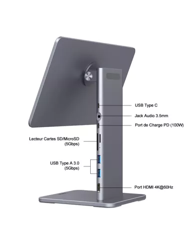 ibroz-Socle Station d'accueil Magnétique et Hub multi-ports 6 en 1 pour iPad 11, iPad 10,9 pouces