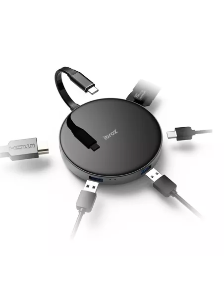 Chargeur ibroz sans fil à induction 15W + Hub 6 en 1 - HDMI 4K + 3 USB-C - USB-C 100W + Lecteur SD