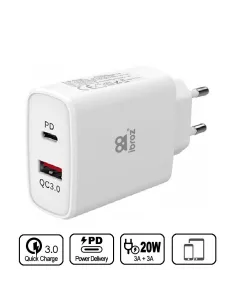 ibroz-Adaptateur Chargeur Secteur ultra Rapide USB 20W - USB-A (QC 3.0) et USB-C (PD-20W) - blanc