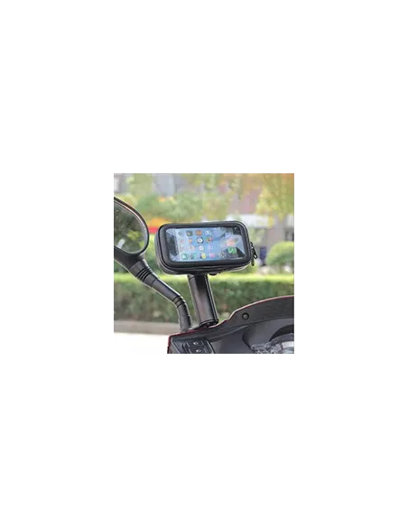 Universal smartphone mount on rearview mirror for motorcycles, bicycles, ...