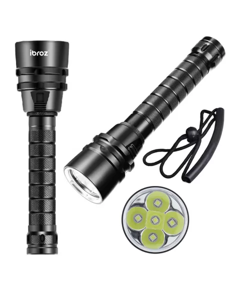 ibroz Torche de plongée 80m 5 Leds (L2) extra puissante - 10000 Lm - Lumière du jour