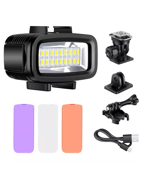 Lampe et Torche de plongée Gopro 20 Leds (IPX8 - 40 mètres) + Filtr...