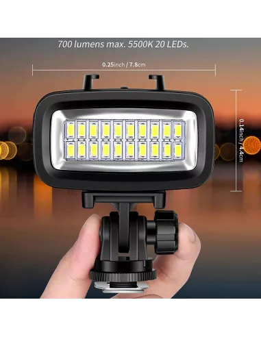 Lampe et Torche de plongée Gopro 20 Leds (IPX8 - 40 mètres) + Filtr...