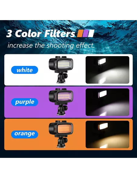 Lampe et Torche de plongée Gopro 20 Leds (IPX8 - 40 mètres) + Filtr...