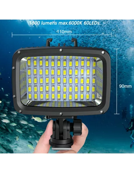 Lampe et Torche de plongée Gopro 60 Leds (IPX8 - 40 mètres) + Filtr...