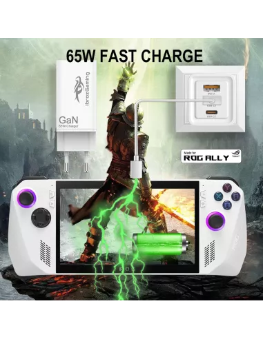 65W GaN mains charger for ROG Ally - Triple USB + USB-C cable 1...