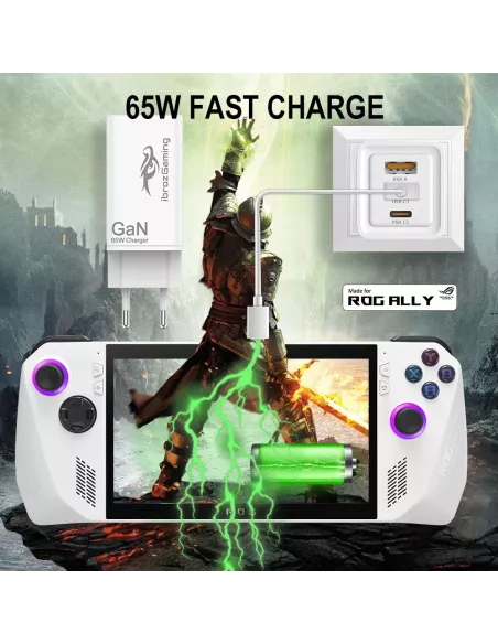 65W GaN mains charger for ROG Ally - Triple USB + USB-C cable 1...