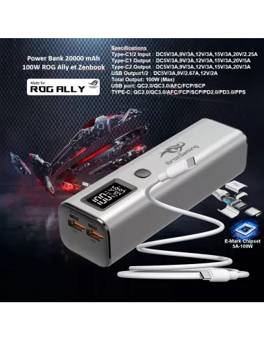 ROG Ally Power Bank - 20000 mAh External Battery - 100W, USB-C - Af...