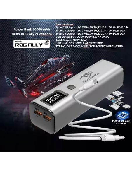 ROG Ally Power Bank - Batterie Externe 20000 mAh - 100W, USB-C - Af...