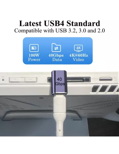 USB-C to USB-C Right Angle Adapter - 40Gbs Transfer, 100W Charge | Ibroz