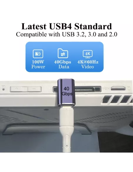 USB-C to USB-C Right Angle Adapter - 40Gbs Transfer, 100W Charge | Ibroz