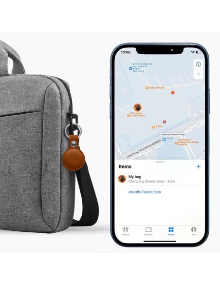 MiLi MiTag tracker localisateur + Etui Cuir porte-clés - Havane | I...
