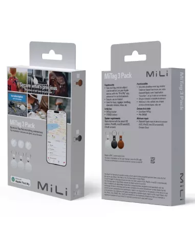 MiLi MiTag tracker Pack of 3 + Leather Keyring Case - Black | Ibroz