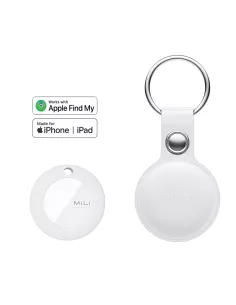 MiLi MiTag tracker localisateur + Etui Cuir porte-clés - Blanc
