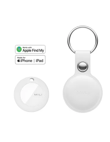 MiLi MiTag tracker localisateur + Etui Cuir porte-clés - Blanc