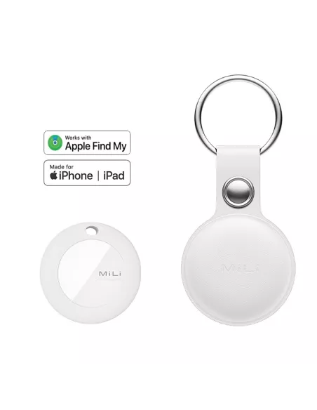 MiLi MiTag tracker localisateur + Etui Cuir porte-clés - Blanc