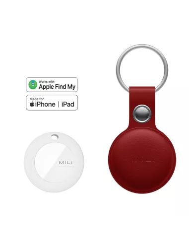 MiLi MiTag tracker localisateur + Etui Cuir porte-clés - Rouge