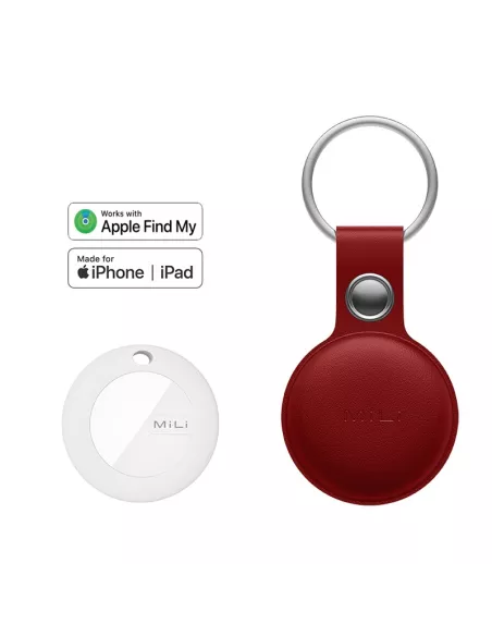 MiLi MiTag tracker + Leather key case - Red | Ibroz