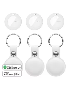 MiLi MiTag tracker Pack of 3 + Leather Keyring Case - White | Ibroz