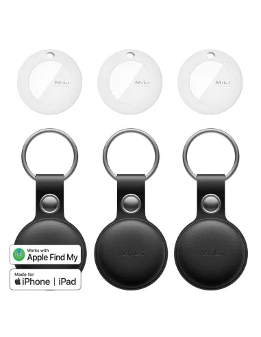 MiLi MiTag tracker Pack of 3 + Leather Keyring Case - Black | Ibroz
