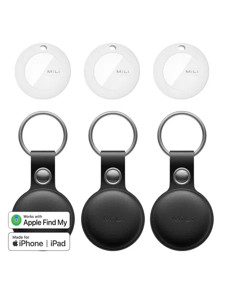 MiLi MiTag tracker localisateur Pack de 3 + Etui Cuir porte-clés - Noir